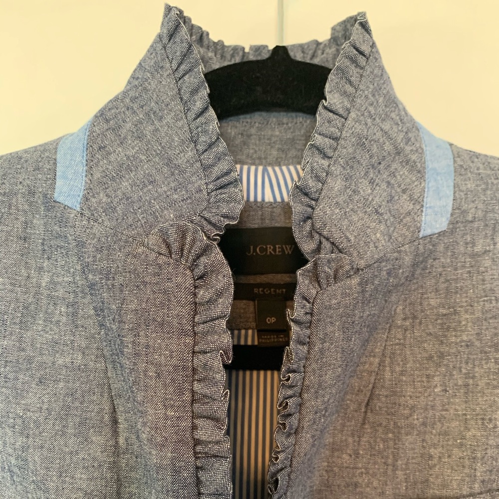 J.Crew Regent Chambray Ruffle Blazer 0P